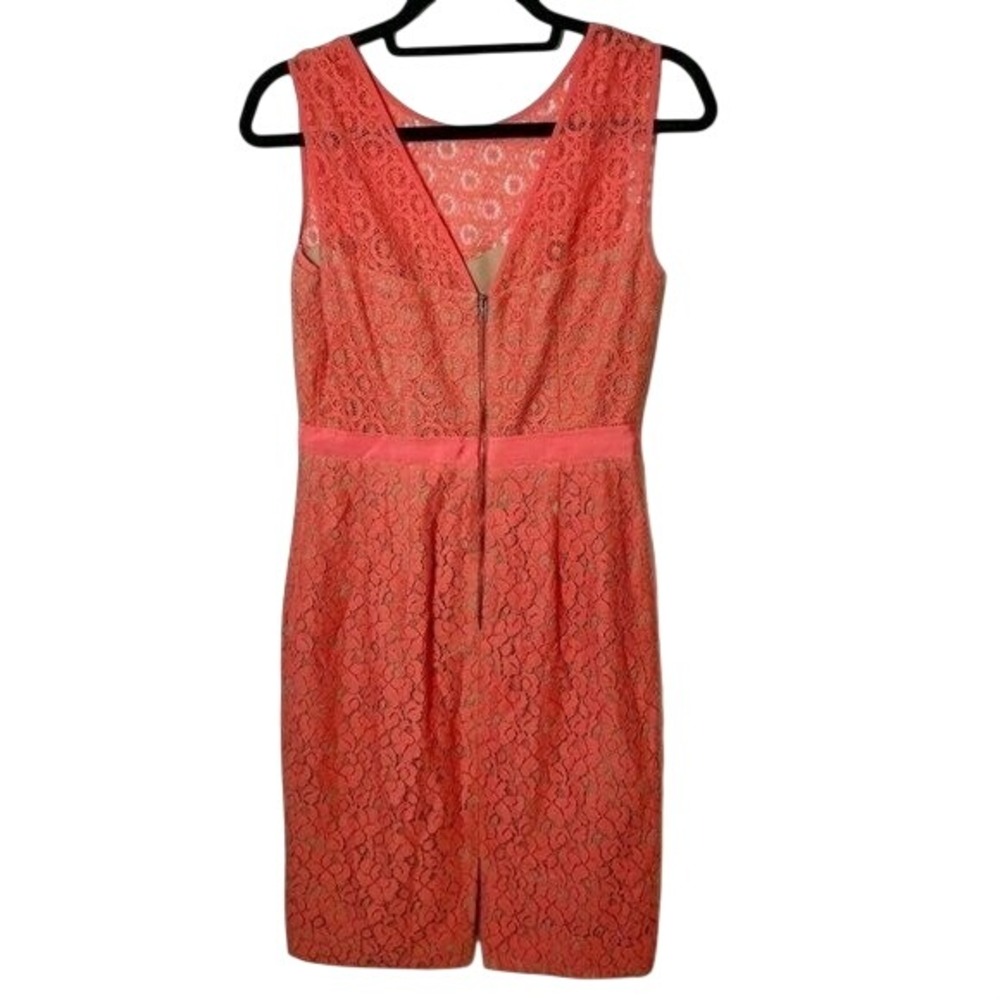BCBGMAXAZRIA Alice Floral‎ Lace Sheath Dress Coral Womens 6 Sleeveless Back Zip
